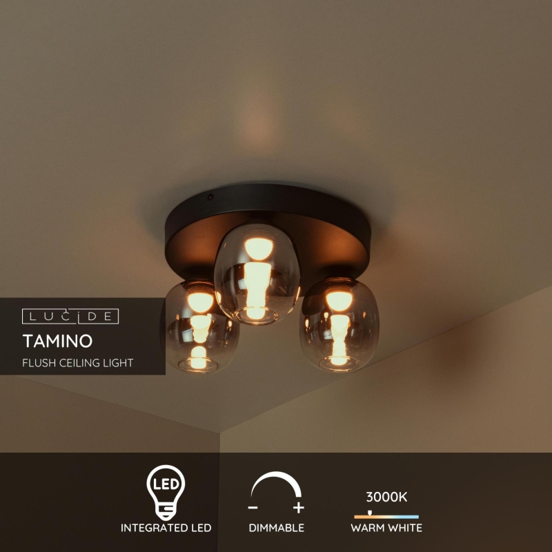 Lucide TAMINO - Flush ceiling light - LED Dim. - 3x5,6W 3000K - Black